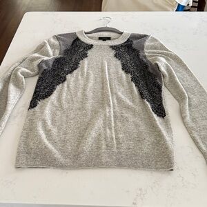 J. Crew Heather Gray Sweater with Black Lace Detail
